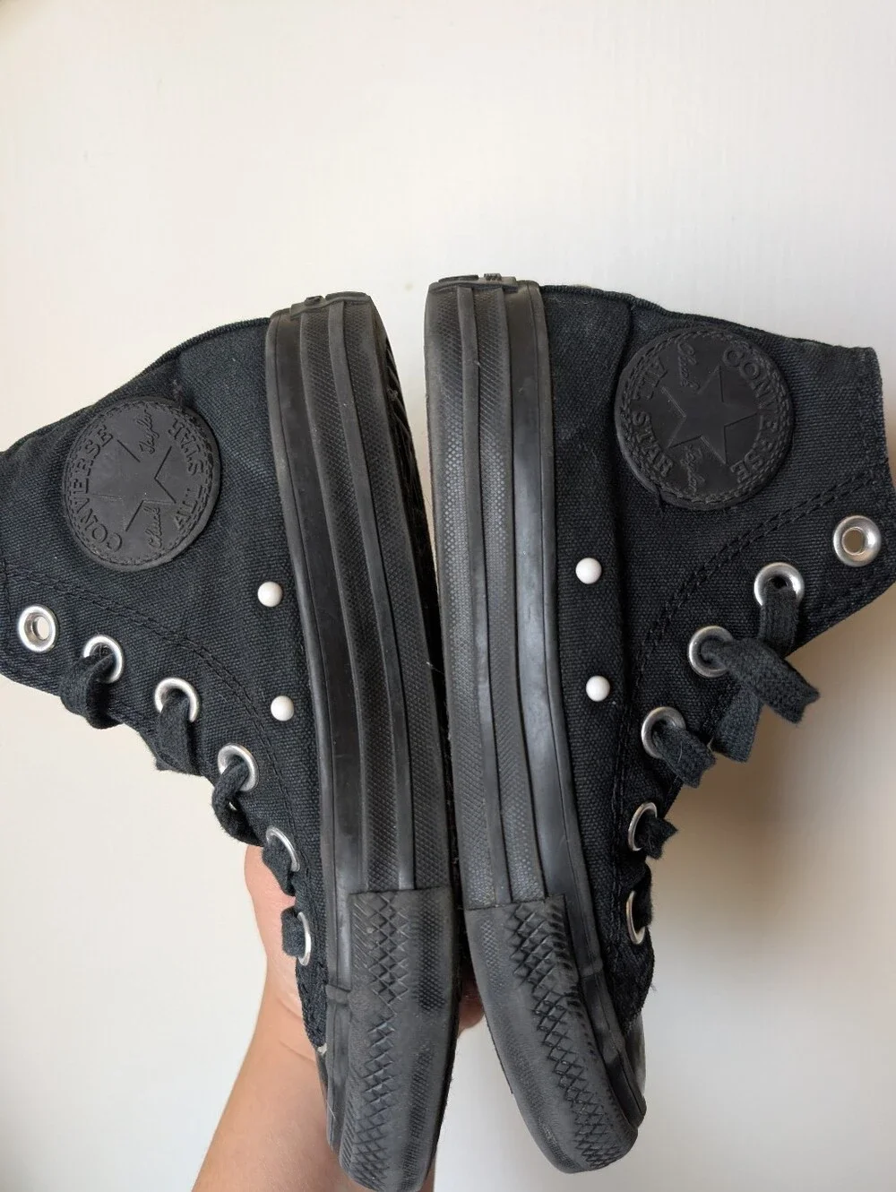Converse KidsSize 11-Black High Top Chuck Taylor Sneakers With Grey Plaid Inside